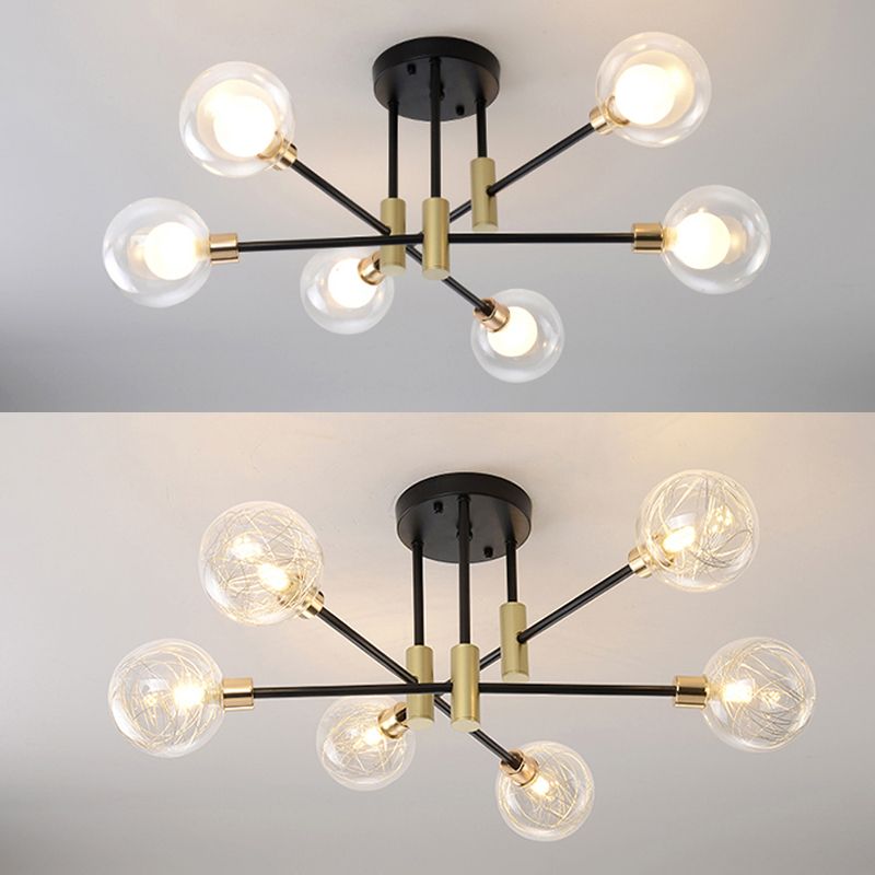 New Modern Transparent Glass Semi Flush Light Fixtures Bedroom Starburst Flush Mount Light