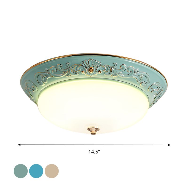 Oblong Bedroom Flush Mount Light Antiqued White Glass Yellow/Blue/Light Blue LED Flush Lamp, 12"/14.5"/17" Wide