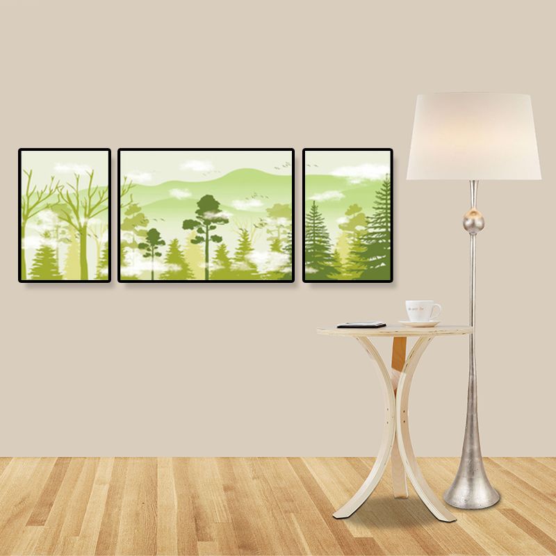 Décoration murale de forêt mystérieuse tropicale, couleur douce, art sur toile pour salon, ensemble de 3
