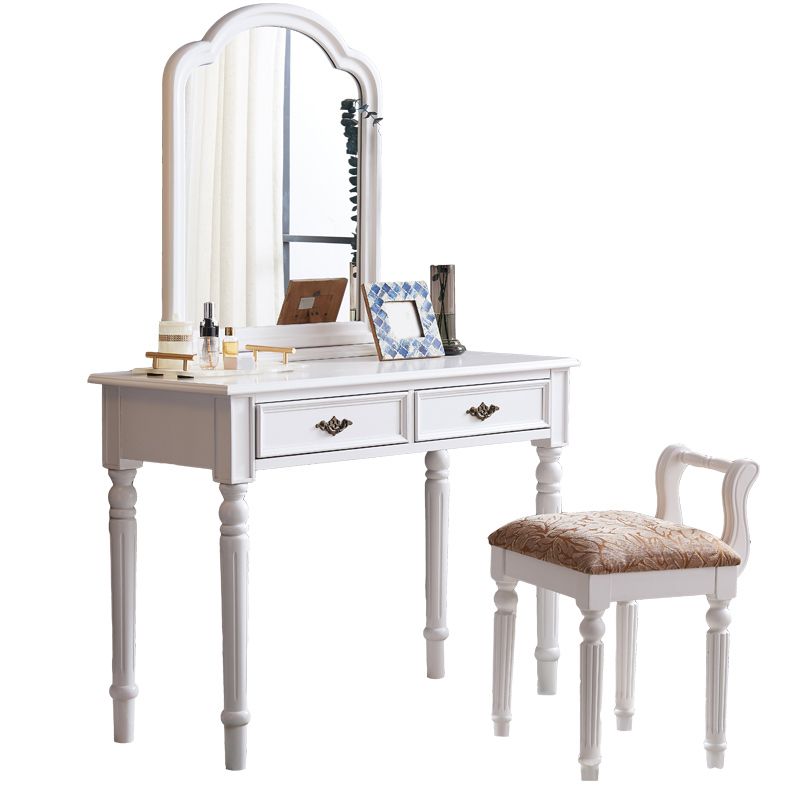 29.9" High 2-Drawer Vanity Makeup Table Set Victorian Wood Dresser in White