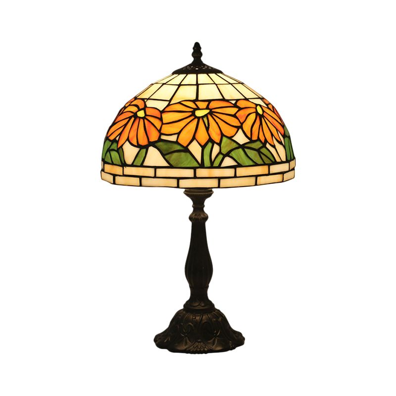 Lampada da notte Tiffany a 1 luce con fiore in vetro tagliato arancione, illuminazione da tavolo Tiffany con paralume a ciotola