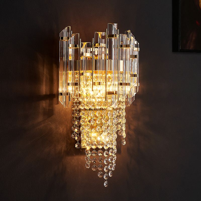 Beaded Wall Sconce Light Modern Crystal 2 Lights Smoke Grey  Wall Mount Light for Living Room