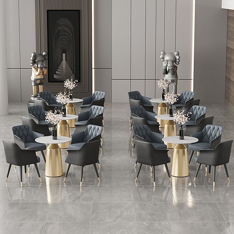 Glam Metal Arm Dining Chair Faux Leather Side Chair for Home Use