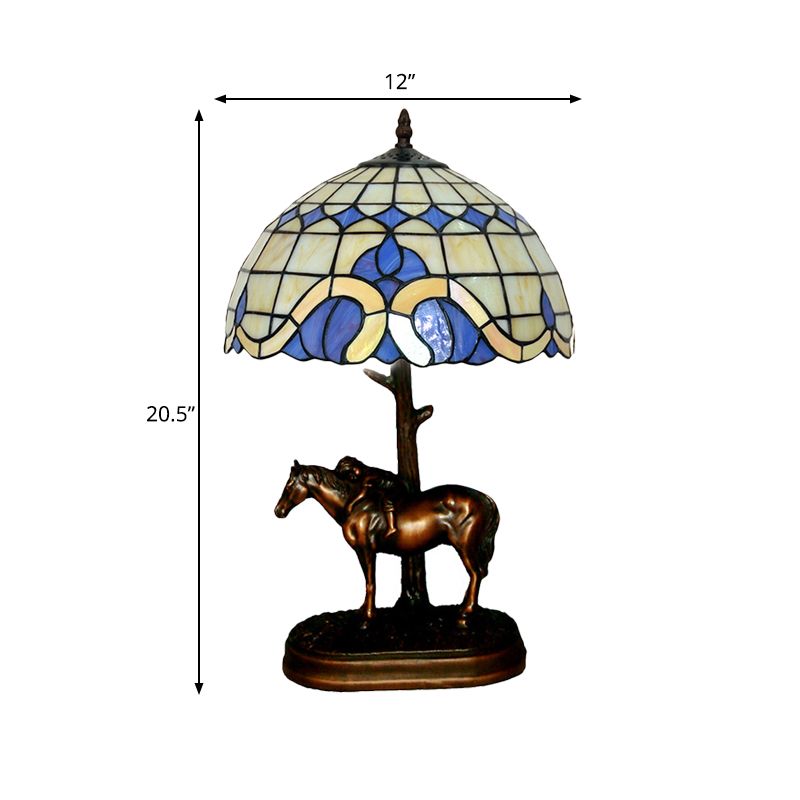 Lampada da tavolo per bambini che trasporta cavalli in resina Lampada da notte per caffè a 1 testa in stile Tiffany con paralume in vetro colorato a griglia