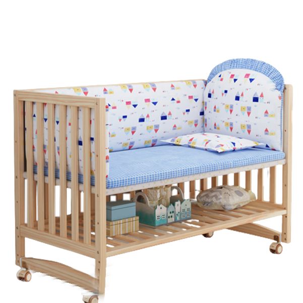 Convertible Crib Nursery Crib Washed Natural Nursery Crib with Casters/Wheels