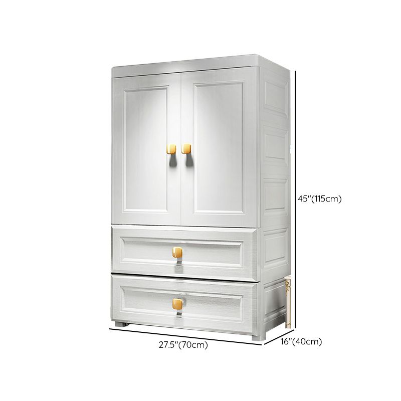 White Plastic Armoire, 2-Door Wardrobe With 2-Drawers and Clothing Rod
