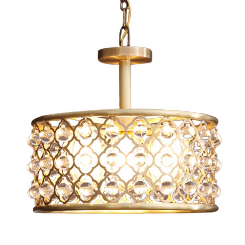 5 ampoules lustre à tambour Light Traditional Éclairage de pendentif en laiton en laiton avec accent à cristal clair