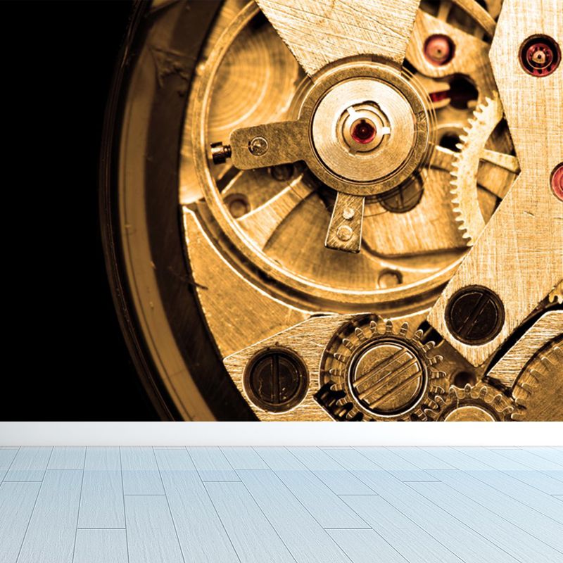 Metal Gear Mural Wallpaper Dark Color Contemporary Wall Covering for Boys Bedroom