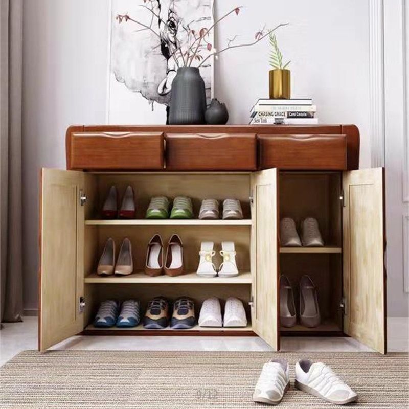 Modern Wood Accent Cabinet Grooves Standard Cabinet with Drawer
