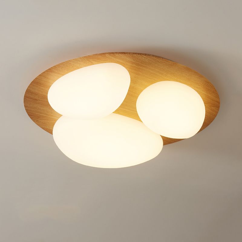 3-Lights Modern Style Flush Mount Wood Ceiling Light for Bedroom