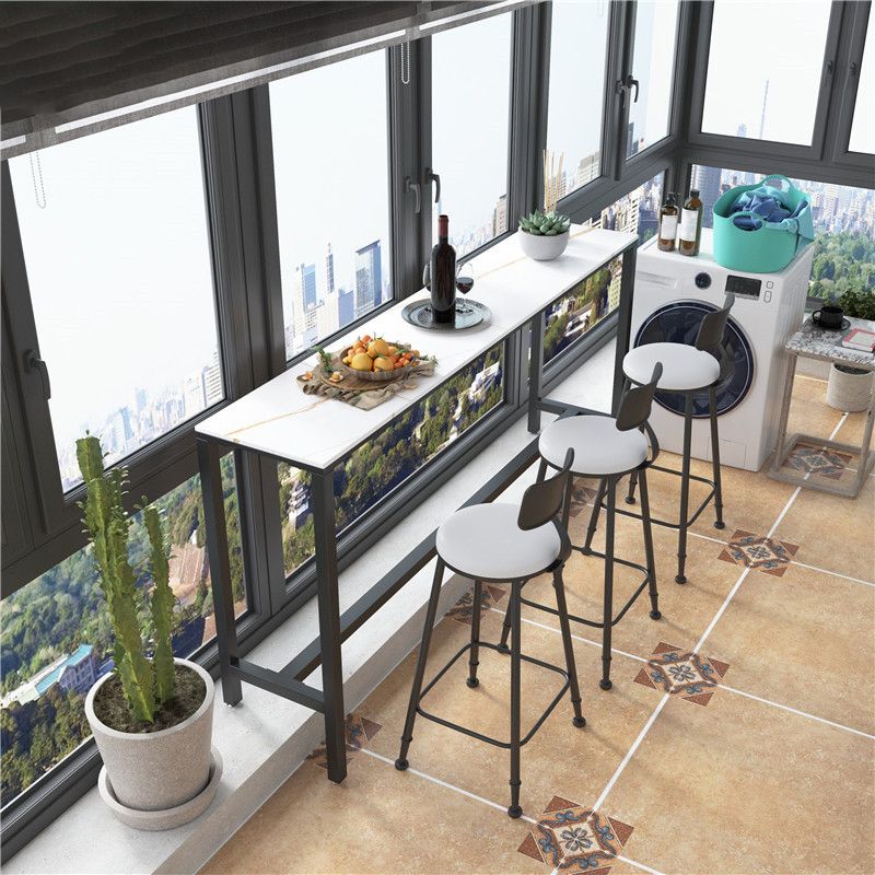 Modern Marble Bar Table with Rectangle Table Top Black Trestle Table - 42" H, Only Table