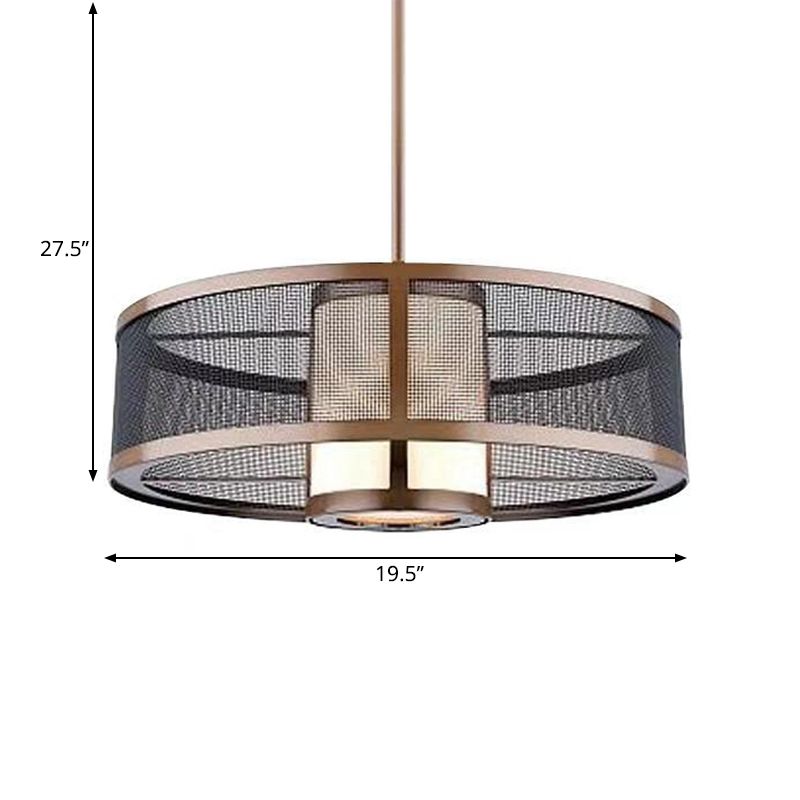 Golden 2-Tier Ceiling Pendant Antique Metallic 1 Bulb Suspended Lighting Fixture with Cylinder Fabric Shade