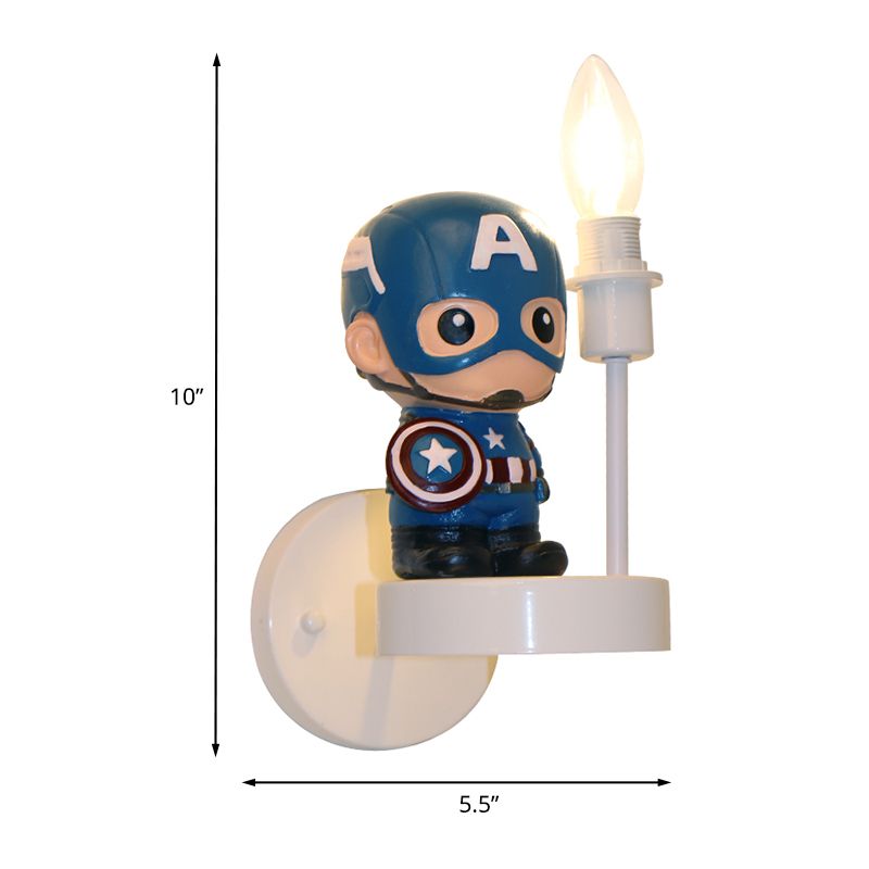 Resin Mini Soldier Wall Lamp Kids 1 Bulb Blue Sconce Idee con design a bulbo esposto