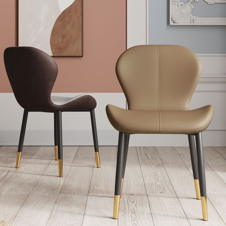Silla lateral casera contemporánea de cuero con respaldo mate Silla de comedor