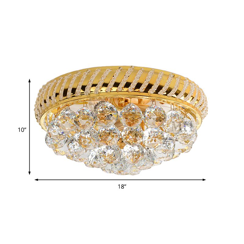 Heldere kristallen bol inbouwkroonluchter met ronde kap Modern 14"/18" W 3/4/5 koppen Inbouwlicht in goud