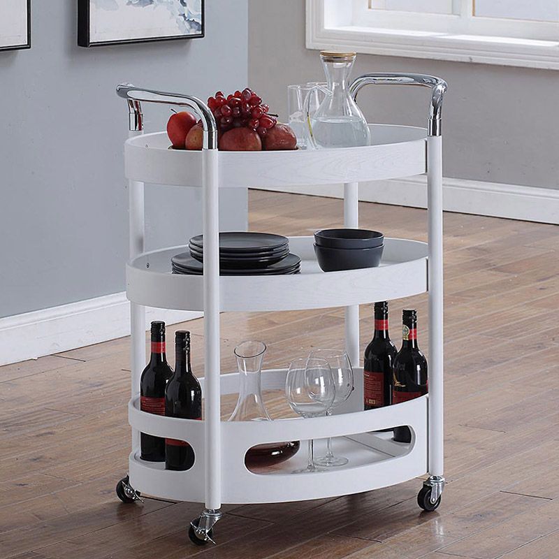 Solid Wood Prep Table Modern Rolling Kitchen Trolley with Wine Storage