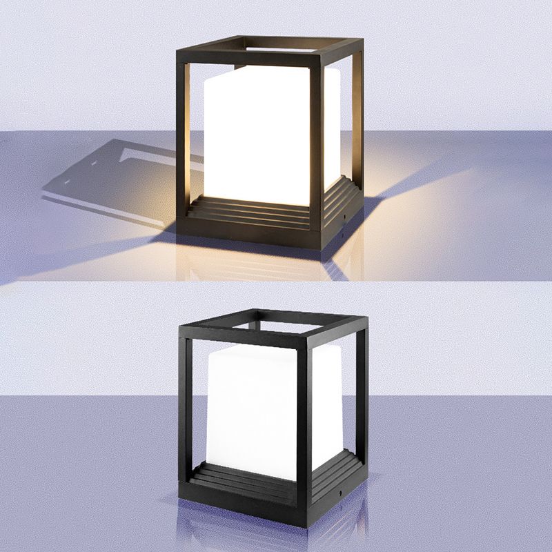 Metal Rectangular Shape Outdoor Lights Modern 1 Light Waterproof Pillar Lamp in Black