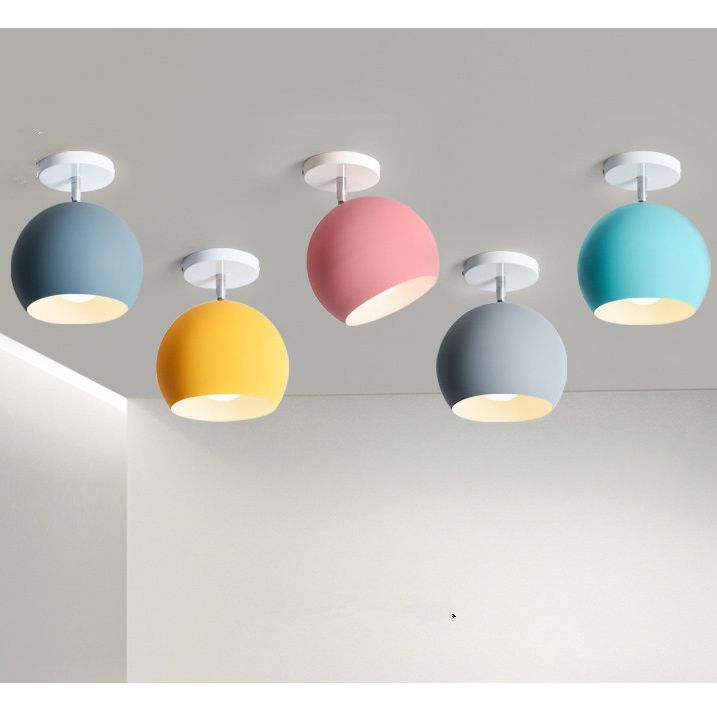 1 Light Semi Flush Mount Light Macaron Metal Ceiling Mount Chandelier for Bedroom