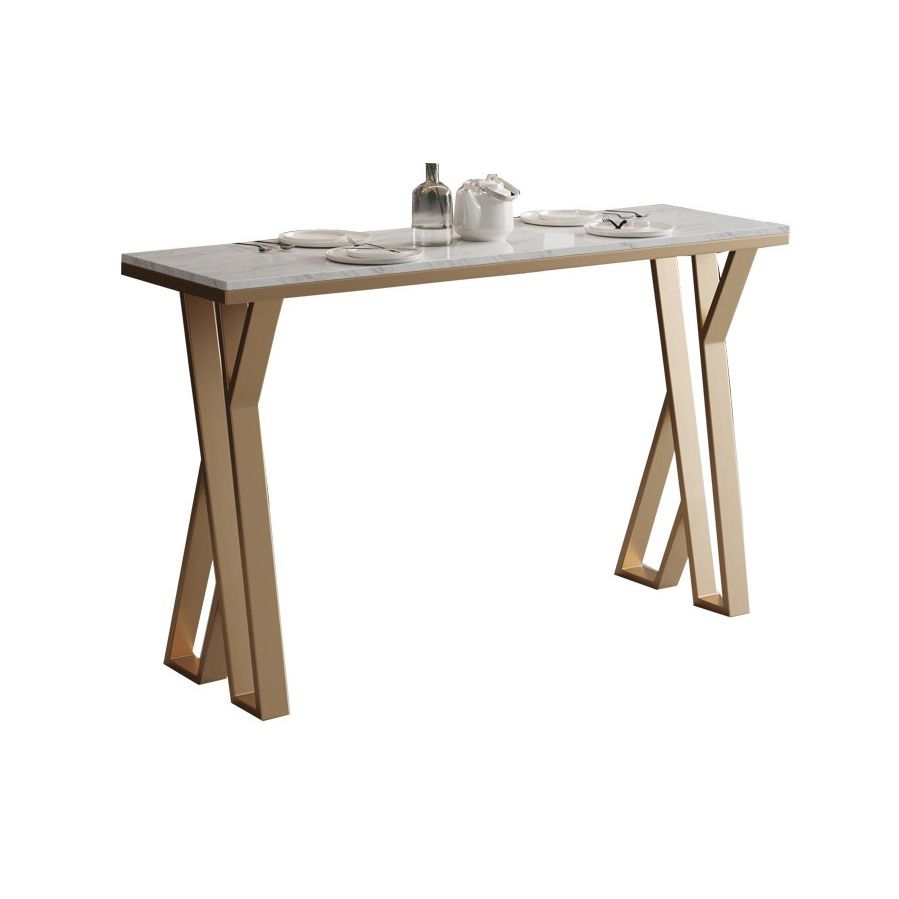 White Stone Bar Table Set 1/5 Pcs Gold Metal Base Bar Table and Stools