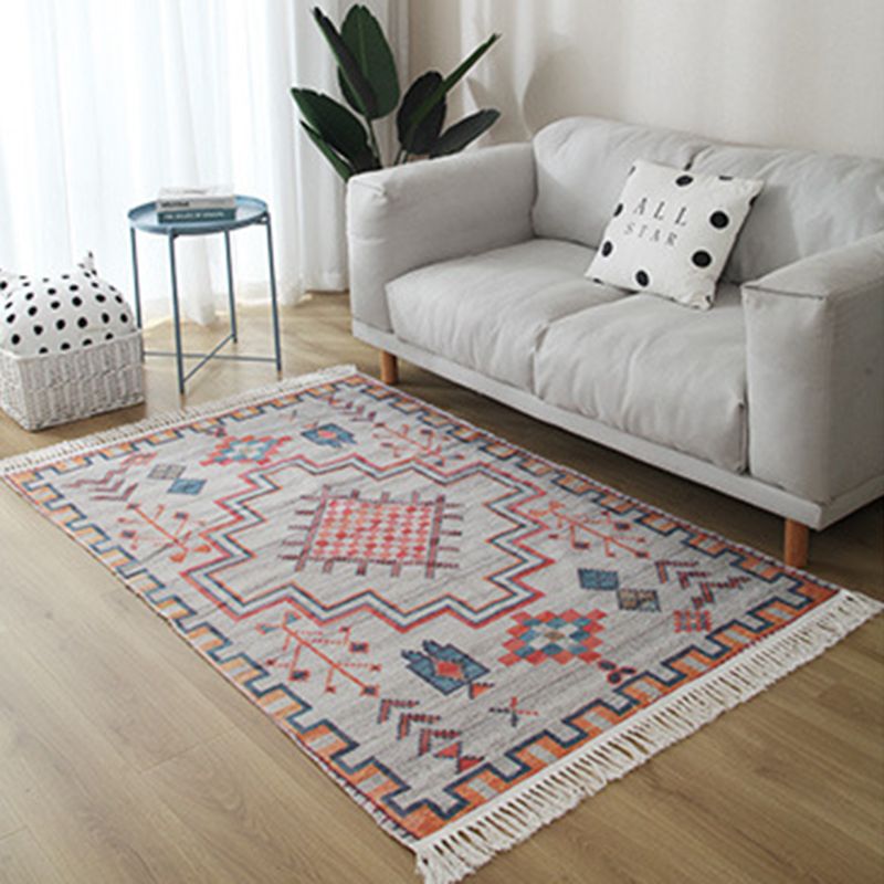White Tone Moroccan Area Rug Cotton Tribal Print Rug Easy Care Indoor Rug for Living Room