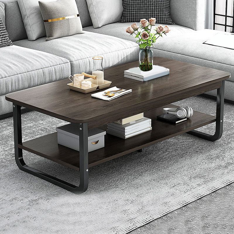 16.5"H Modern Solid Mental Base Black /Gold/white Rectangular Coffee Table
