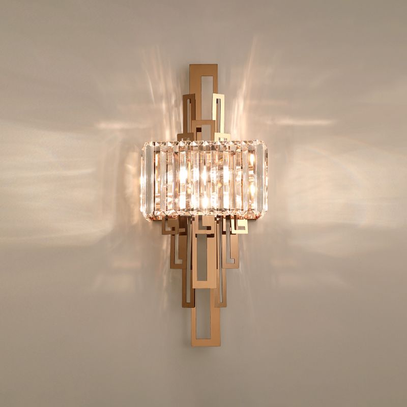 Disconce da parete a 2 luci oro nella moderna lampada da parete in metallo elettroplato in stile creativo con tonalità di cristallo