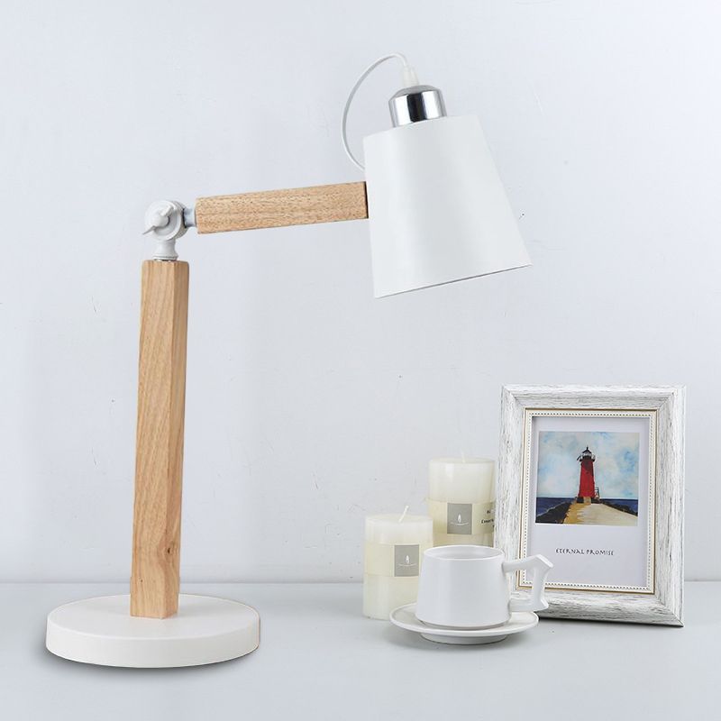 Lampada da comodino moderna a 1 testa con luce da scrivania affusolata in metallo in bianco/nero con nodo rotante