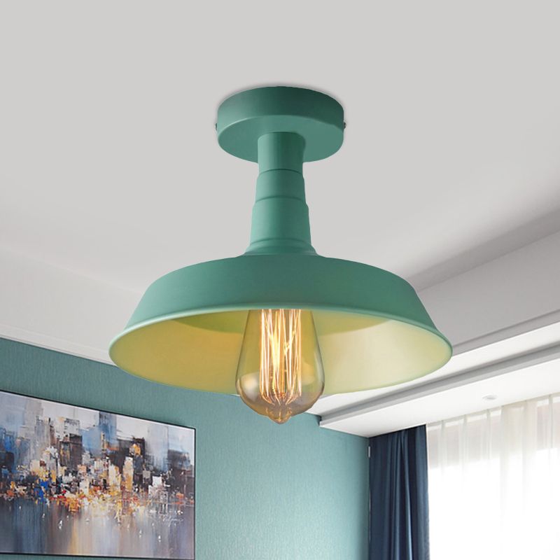 Lámpara de techo de metal con 1 luz de montaje semiempotrado de estilo vintage en azul/verde para pasillo