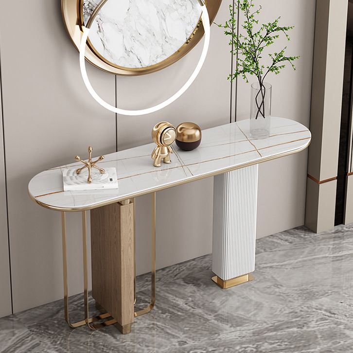 Glam White Oval Console Table Stone Console Sofa Table for Hall