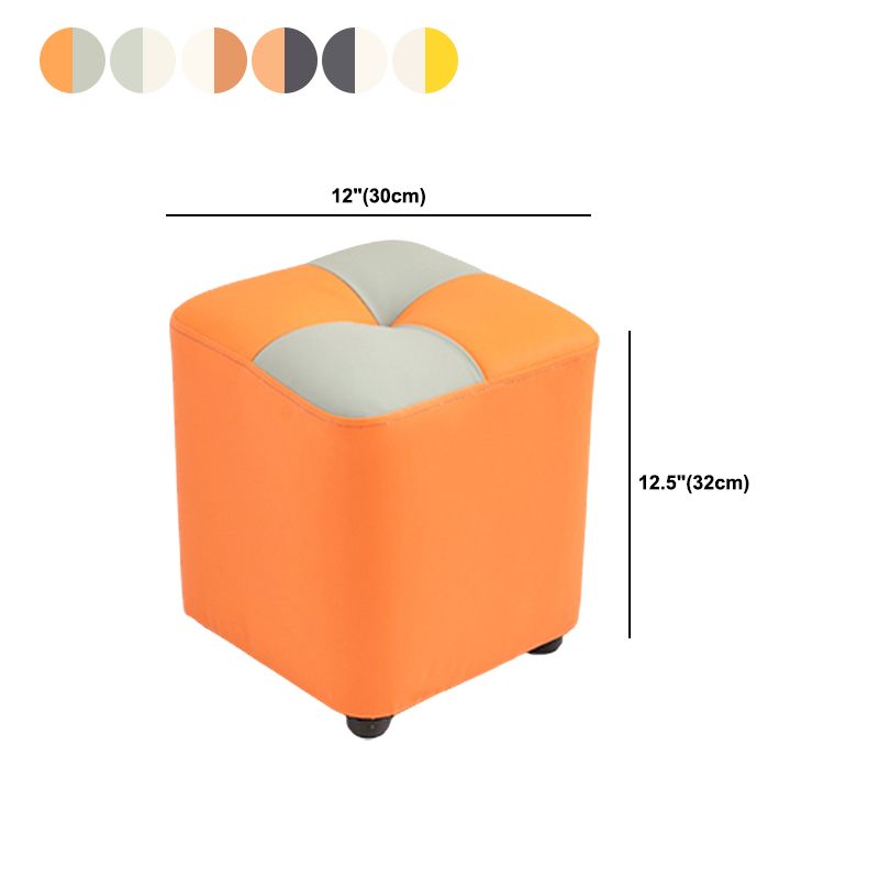 Modern Faux Leather Ottoman Color Block Tufted Square Chair Ottoman