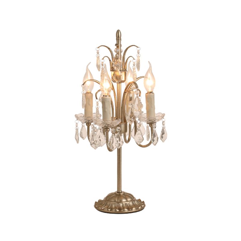 Lámpara de mesa de vela vintage de 4 bulbos con cristal colgante para sala de estar