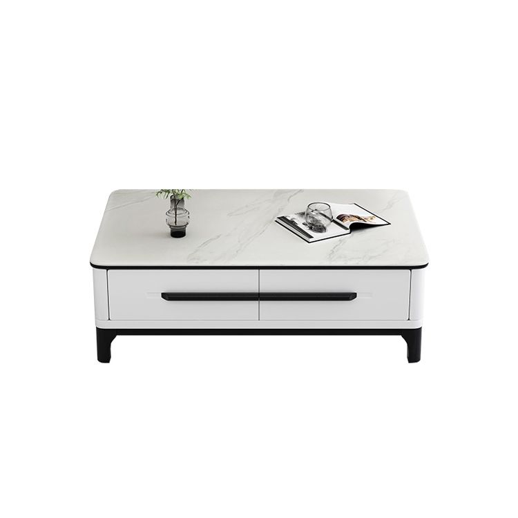 4 Legs Rectangle Contemporary Slate Single Coffee Or End Table with Drawers