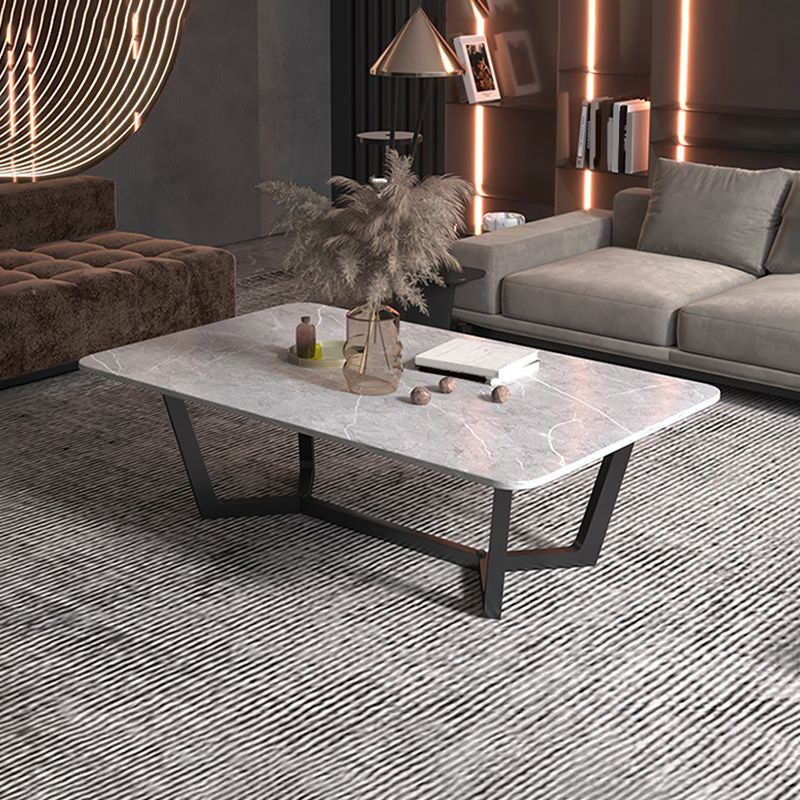 Glam Style Rectangular Slate Table with Trestle Shaped Base Design Coffee Table