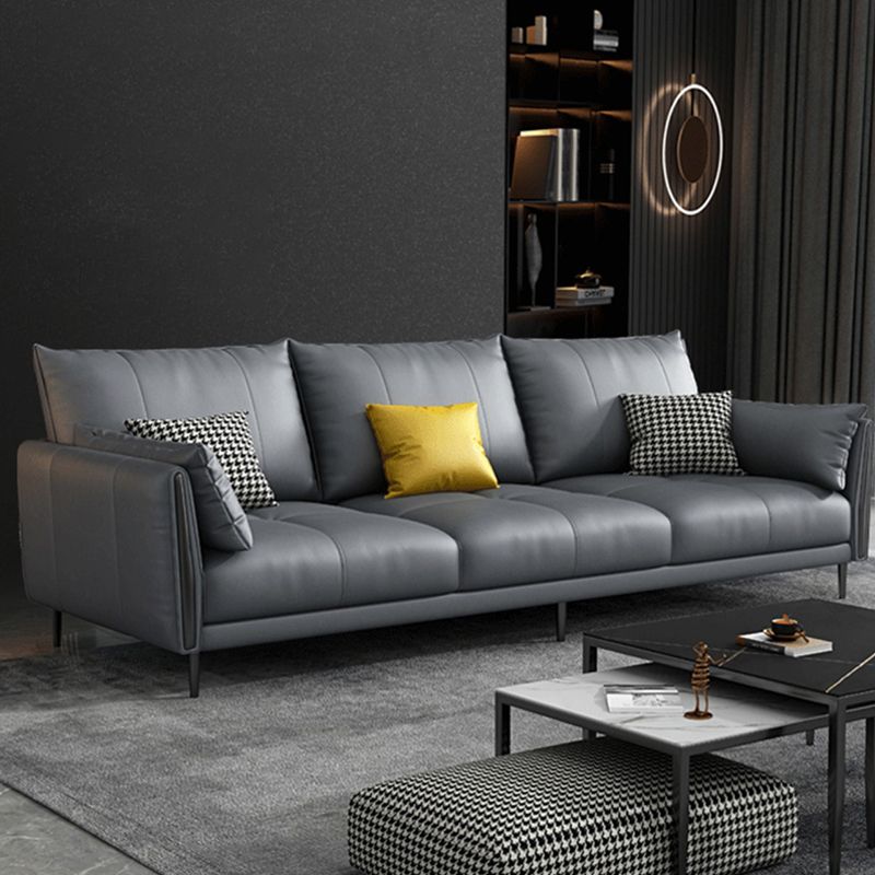 Grey Removable Cushions Faux Leather Straight Arm Sofa/Sectional with Wear-Resisting