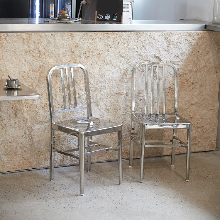 Industrial Metal Outdoor Bistro Chairs Open Back Dining Chairs in Silver