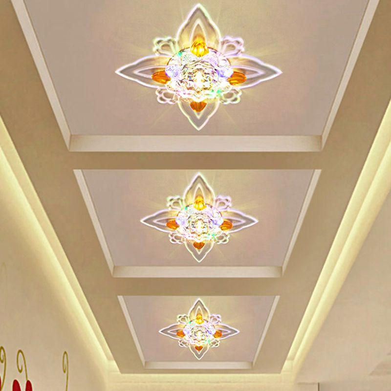 Blossoms Hall Flushmount Ceiling Lamp Nordic Clear and Amber Crystal Glass LED Light Fixture