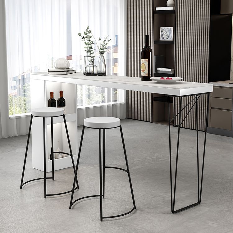 Modern Rectangle Bar Dining Table Bar Height Cocktail Table with Metal Base