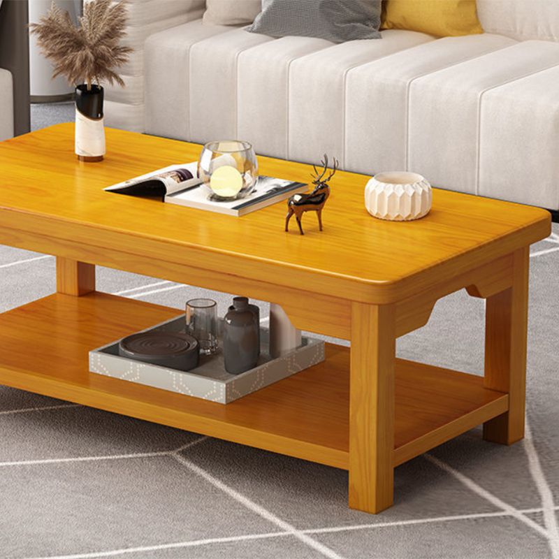 Modern 4 Legs Solid Wood Rectangular with Storage Shelf Single Coffee Table