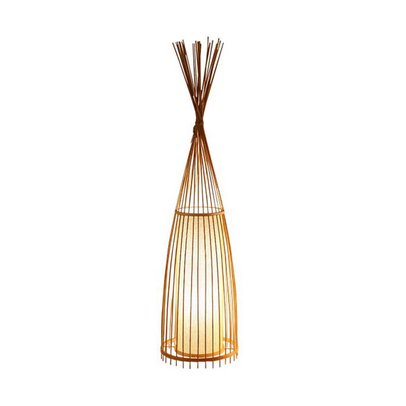 Lumo da pavimento a forma di pesce nero/beige Asia Asia Bamboo Stand Up Lampada per soggiorno, 12 "/15" W