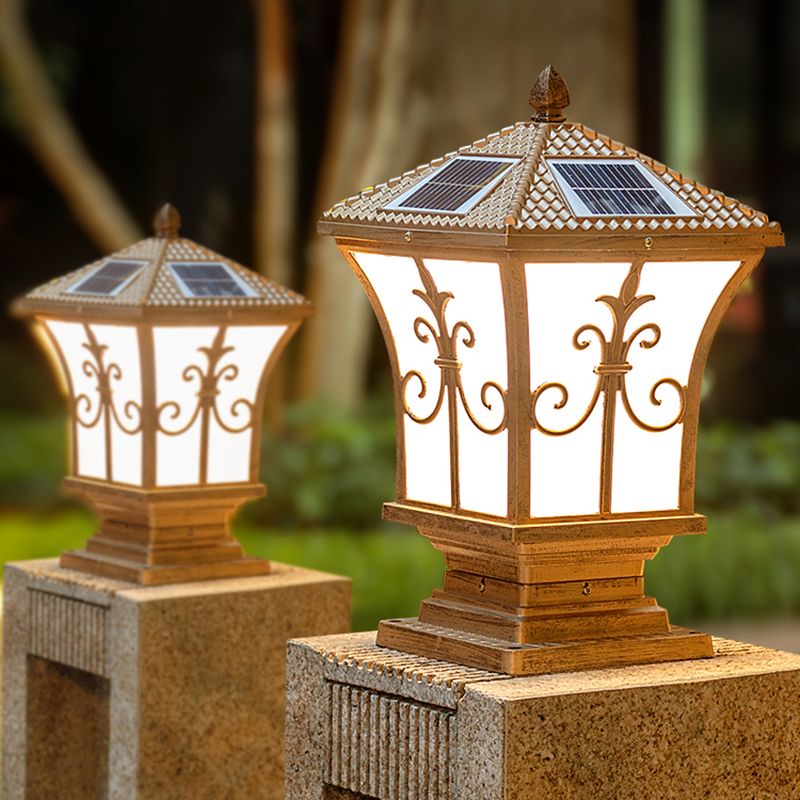 Drum Shape Metal Outdoor Lamp Modern Style 1 Light Solar Pillar Lights