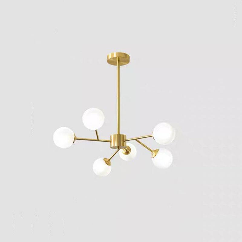 Branche en forme de salon LED Chandelier Pendant Light Metallic Modern Modern Hanging Light avec une teinte en verre sphère