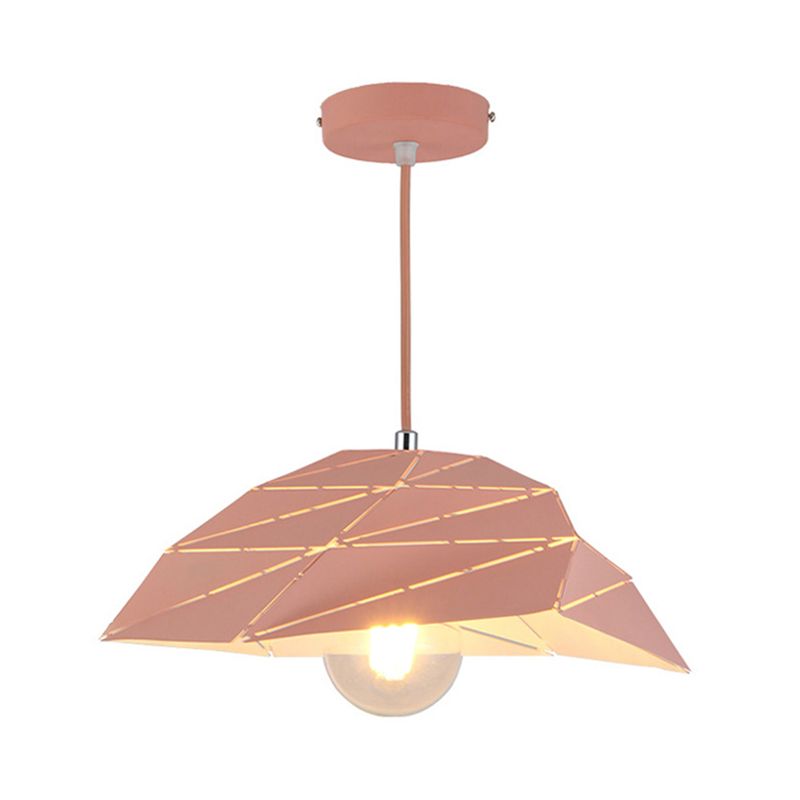 Luz de colgante de techo de 1 luz contemporánea con sombra de metal rosa/amarillo/verde lámpara colgante asimétrica