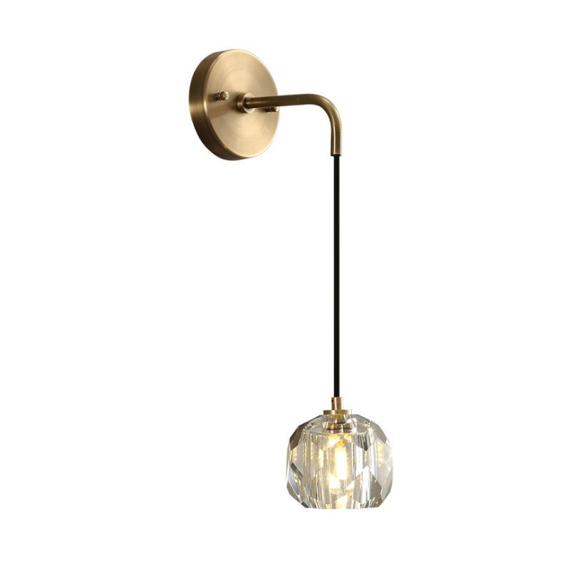 Gold Hanging Wall Sconce in Modern Luxury Style Copper Globe Wall Light with Crystal Shade