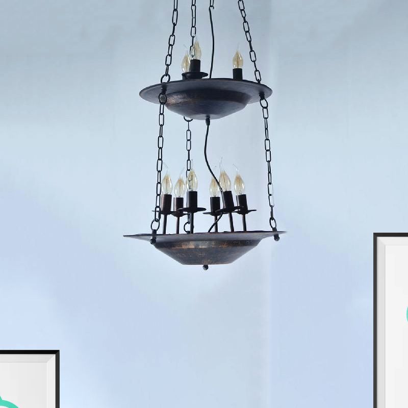 Metallic Candle&Saucer Chandelier Bookstore Cafe Industrial Style Pendant Lamp in Rust