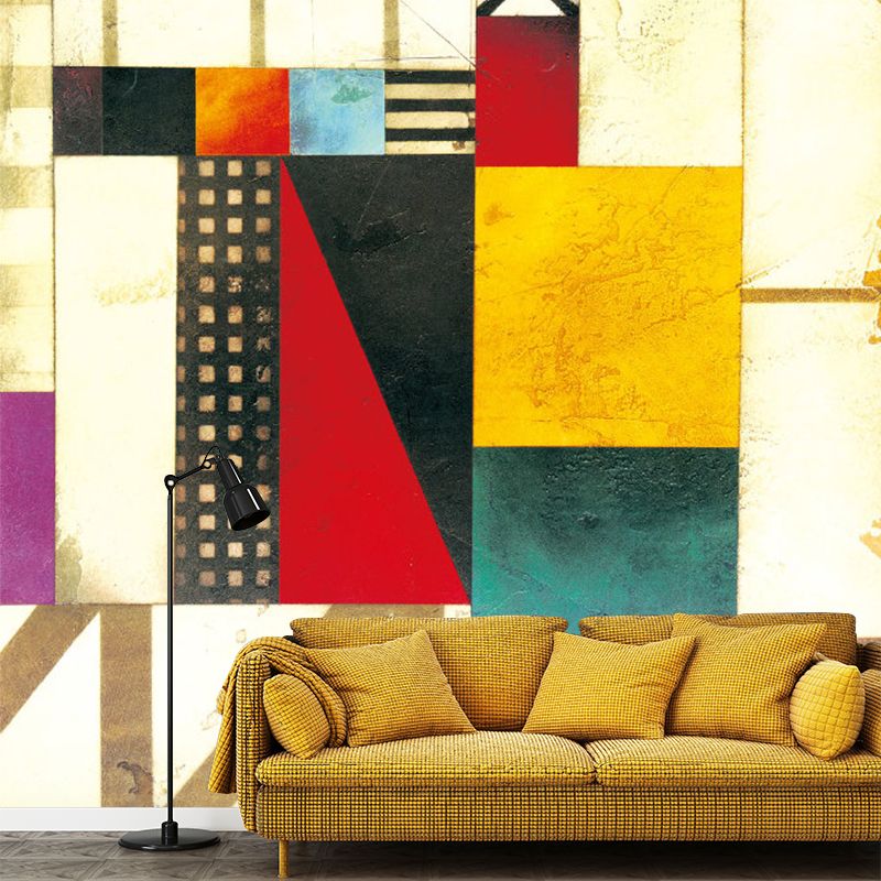 Mid Century Geometric Mural Decal Red-Yellow-Green Dining Room Wall Covering, Custom-Made