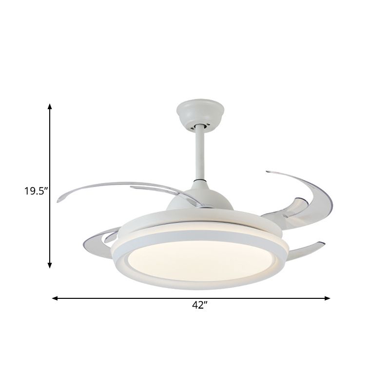 42 "Simplicidad de ancho Ventilador de techo redondo LED ACRYLIC SEMI FLUSH LIGHTURS en blanco para el dormitorio, 8 cuchillas transparentes