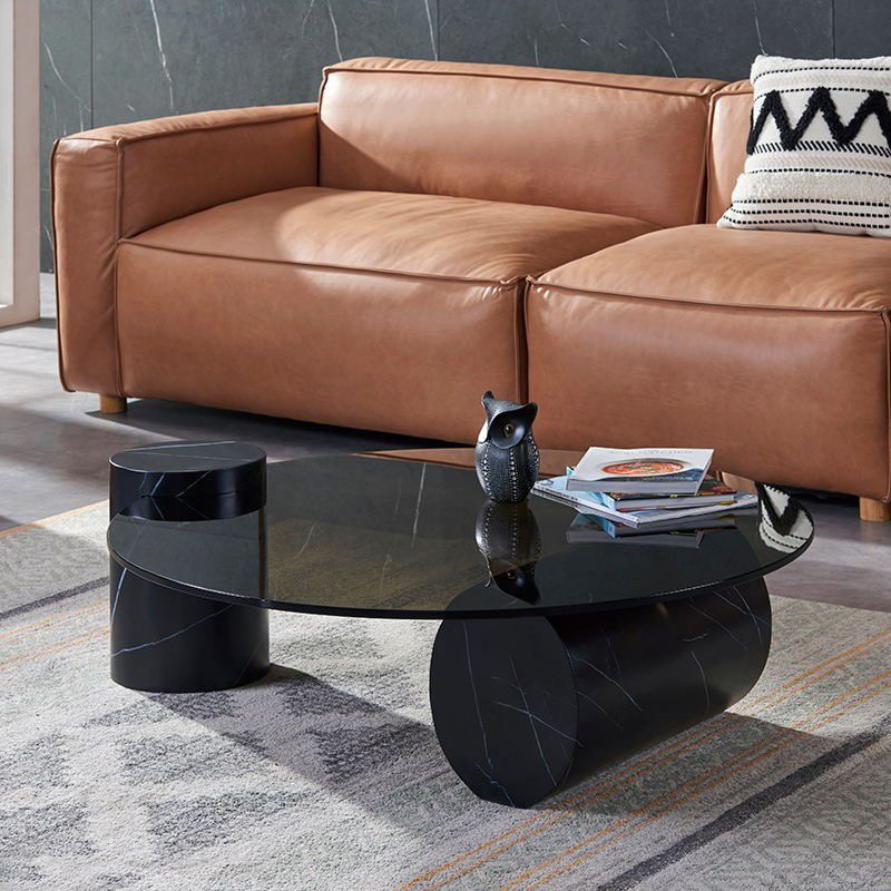 1 Single Modern Glass/marble Coffee Table Round Cocktail Table