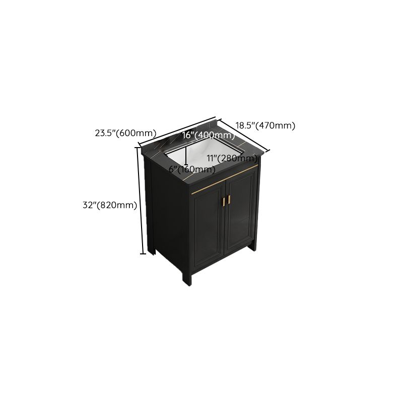 Black Bath Vanity Single Sink Metal Frame Mirror Vanity with Soft Close Door