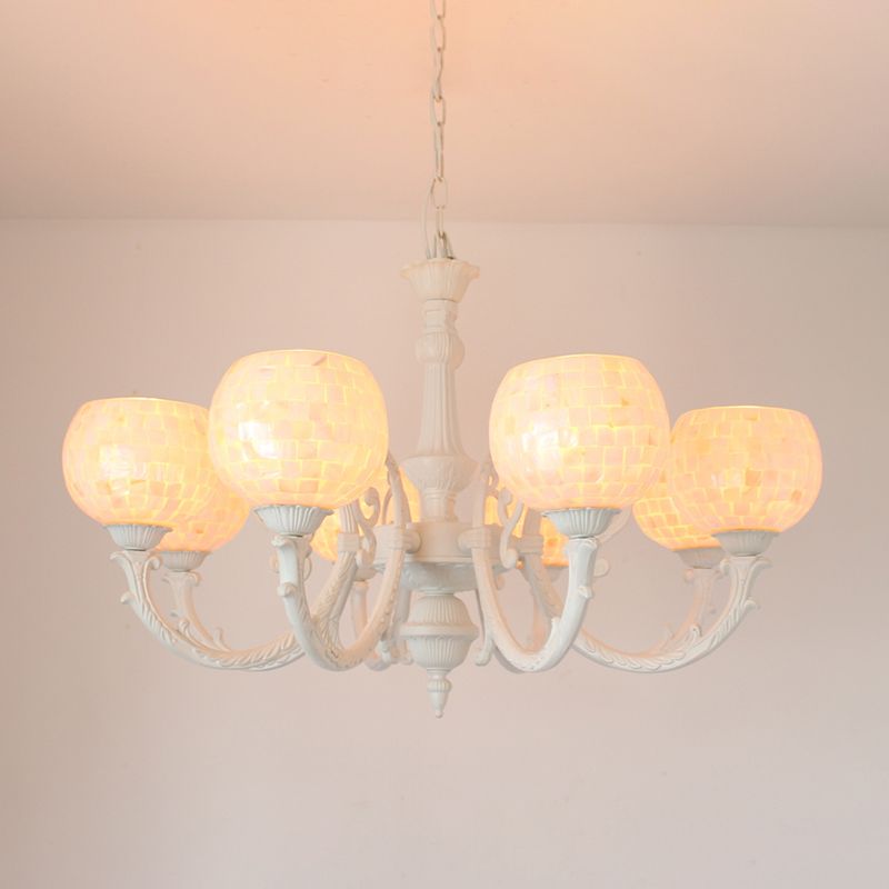 Shell White Chandelier Lighting Fixture Curving Arm 3/5/8 LUMIÈRES TIFFANY Style Hanging Light