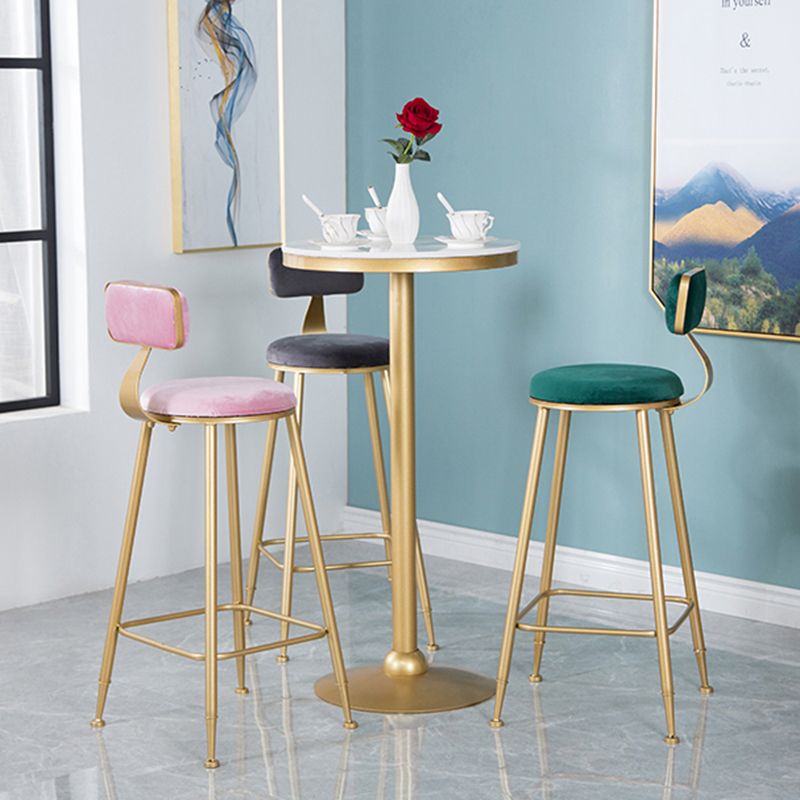 Nordic Backrest Armless Counter Stool Iron Kitchen Bar Stool with Velvet Cushion and Pedal